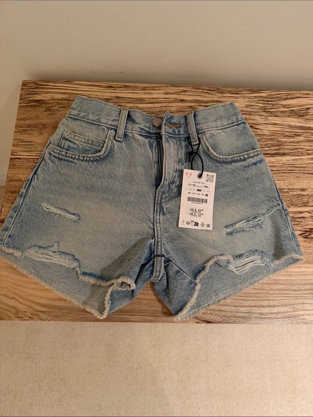 Zara Light Blue Distressed Denim Kids Shorts